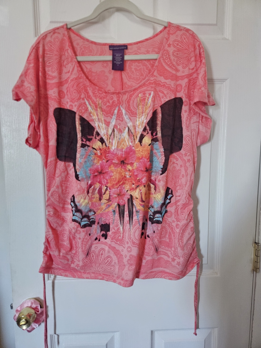 Plus Size Beverly Drive Orange  Floral & Butterfly Graphic Short Sleeve Top